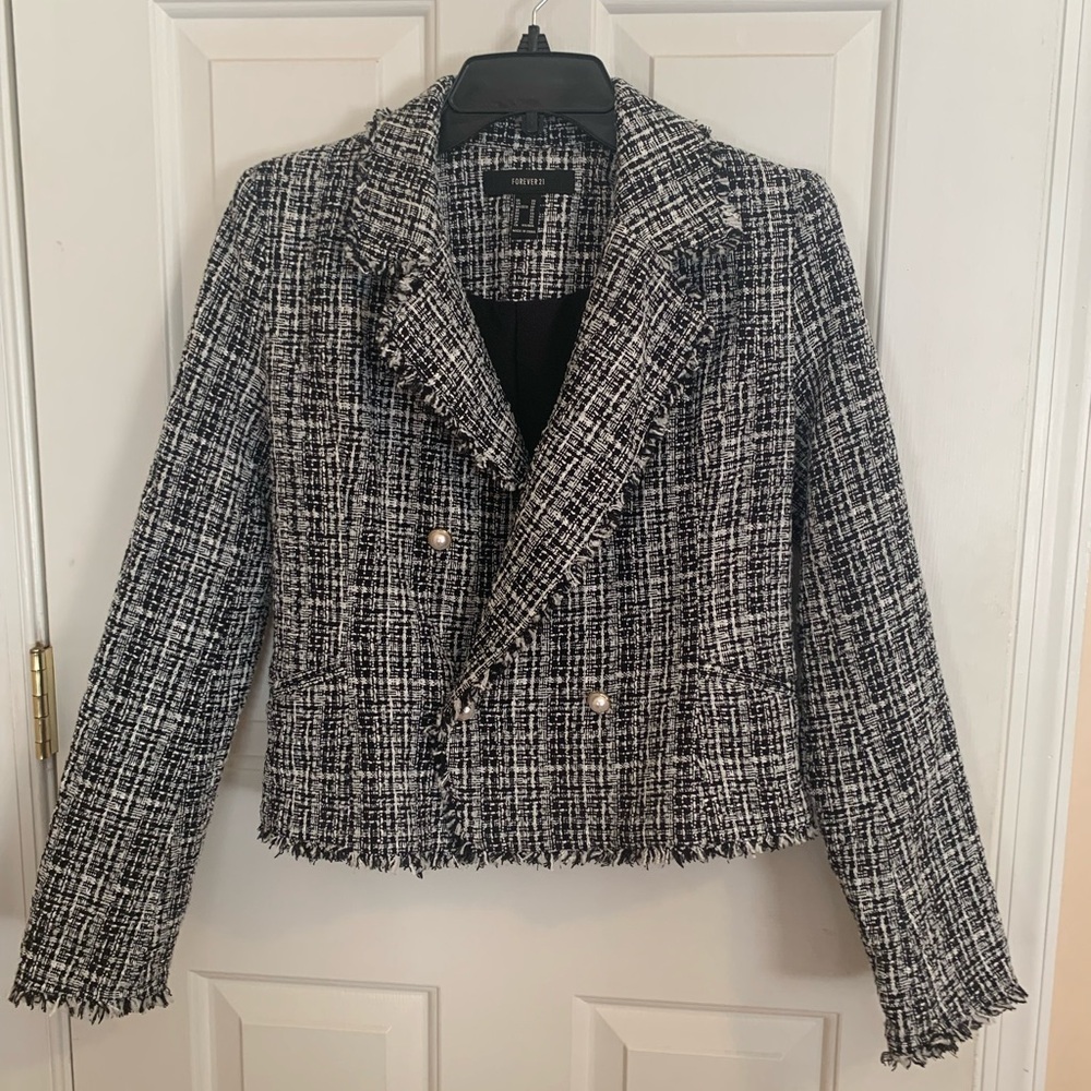Forever 21 Black and White Tweed Blazer